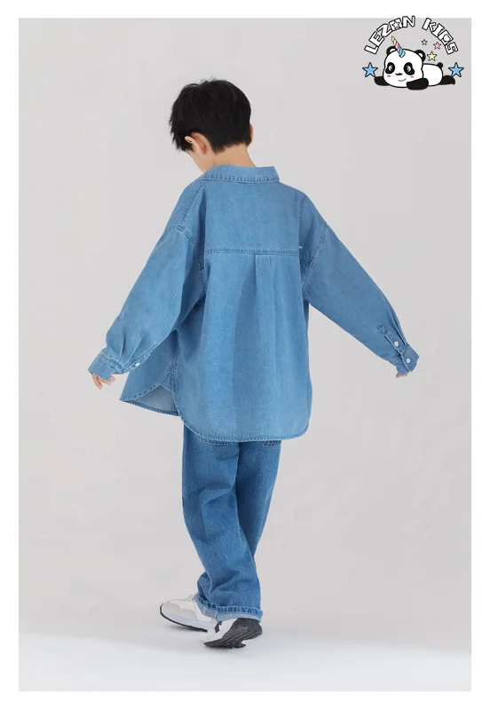 LEZONKIDS - Children's Denim Jean Shirt Straight Loose Pants Casual Two-piece Suit Boys Denim Clothing Set